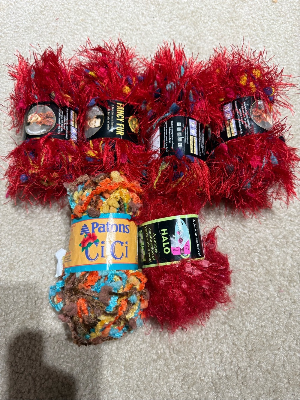 Yarn Mixed Lot of Fancy Fur, Halo, Cici x 6 skeins, Acrylic
